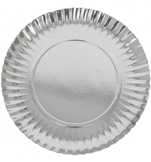 BANDEJA REDONDA METALIZADA PLATA 30cm. 100 UNIDADES