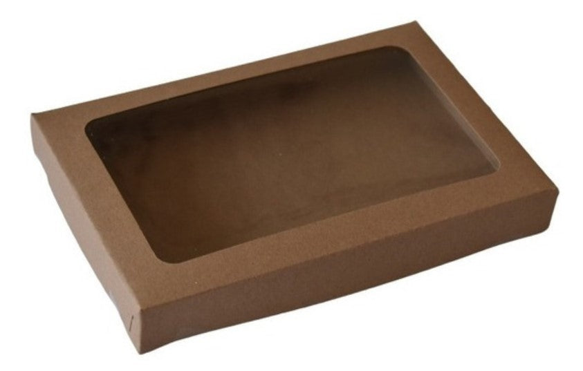 ENVASE RECTANGULAR PLANO KRAFT/VENTANA 28x17,5x4cm 25 UNIDADES